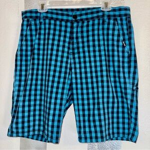 Zoo York Men’s Black Blue/Aqua/Teal Checkered Shorts 100% Cotton 34 Waist Casual